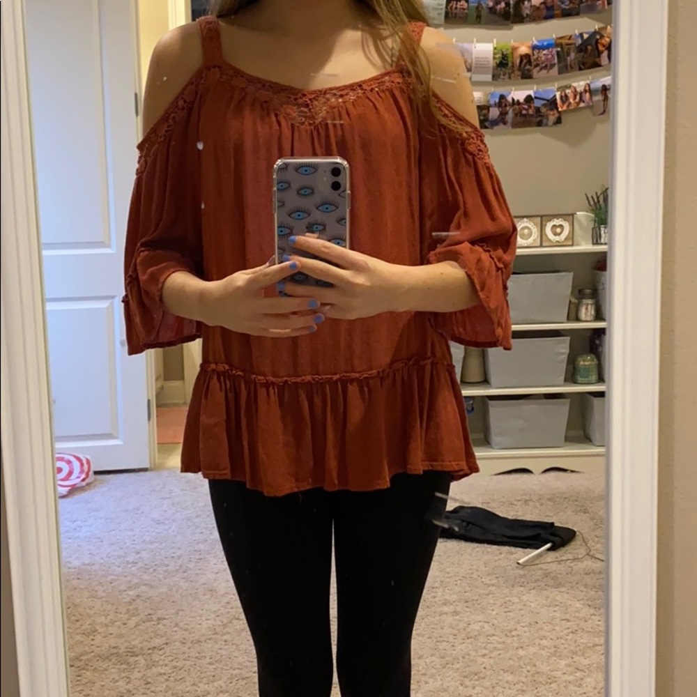 Red off the shoulder top!